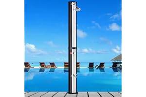 AMGYM Outdoor Solar Shower 16 Gallon Solar Heated Outdoor Shower with Rain Shower & Foot Shower for Outdoor Backyard Garden Pool Beach, Stainless Steel Mirrored & PVC