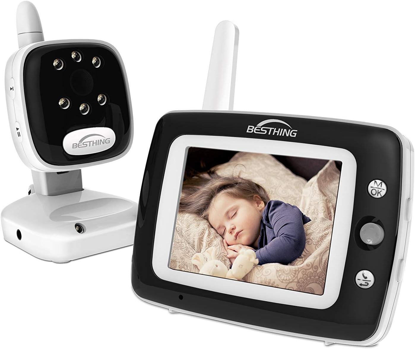 BESTHING Baby Monitor, Digital Video Baby Monitor with Camera, 3.5 Inch Color Screen, Long Range Wireless Monitoring, Night Vision, Soothing Lullabies, Two Way Audio and Temperature Display（Black）