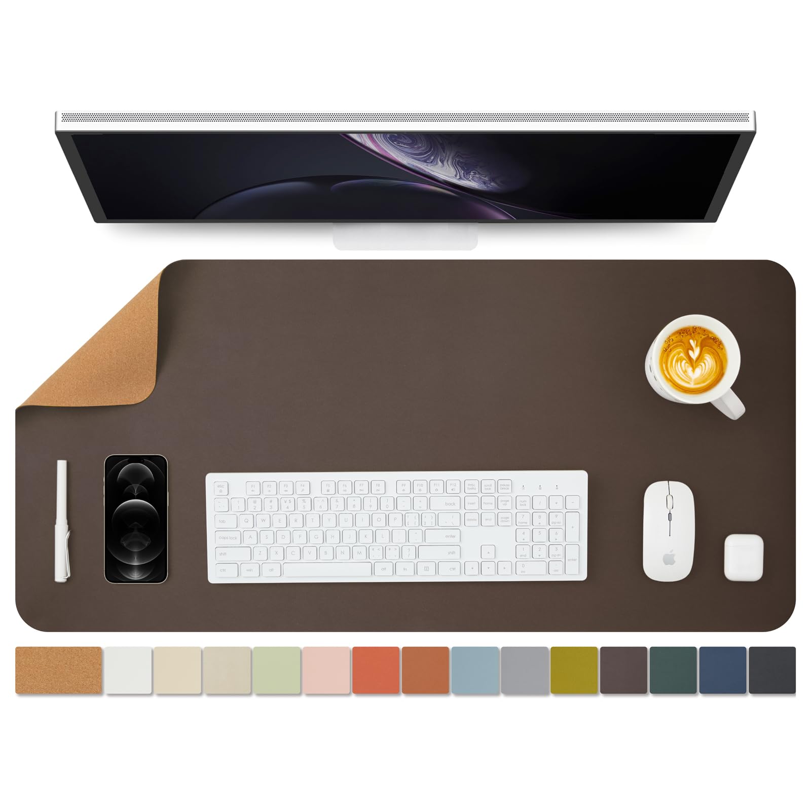 Photo 1 of Cork Desk Mat - Dual-Sided Desk Pad for Office and Home - Desk Organization and Accessories - Ideal for Large Mouse Pad and Desk Mats on Top of Desks(Coffee,36"x 17")