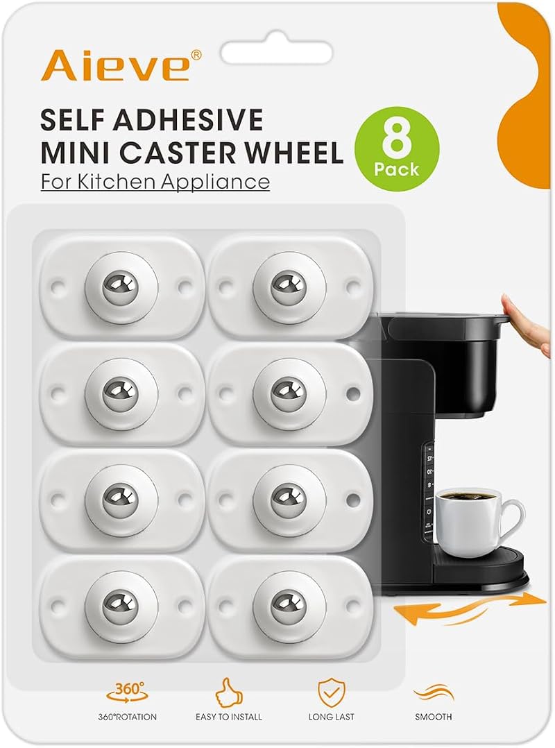 Aieve 8 Pack Small Appliance Rollers Self Adhesive Caster Wheels 360° Swivel