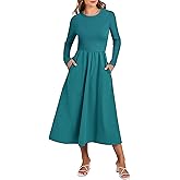 ANRABESS Long Sleeve Midi Dresses for Women 2025 Fall Fashion Casual Rib Knit Patchwork Tight Top Modest Flowy Dress Pocket