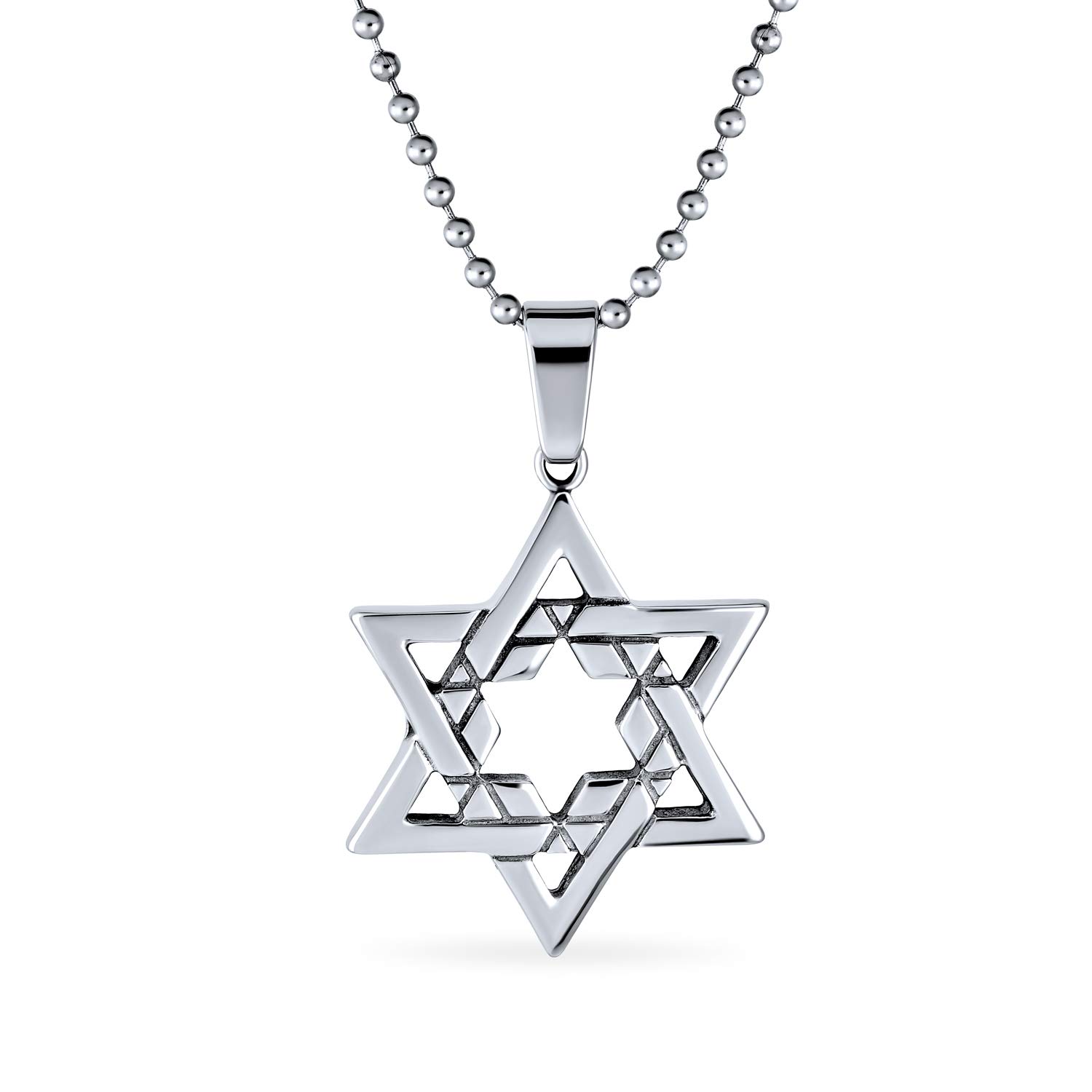Bling Jewelry Unisex Men's Religious Magen Judaic Hanukkah Star Of David Pendant Necklace For Men Bar Mitzvah With Ball Chain Stainless Steel