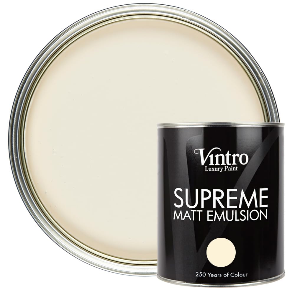 Vintro | Luxury Matt Emulsion | Smooth Chalky Finish | Multi Surface Paint | for Walls, Ceilings, Wood and Metal (Cream) 1L