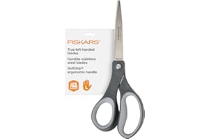 Fiskars 8” Left-Handed Titanium Scissors, SoftGrip Handle for Comfort, Durable Stainless Steel Blades for Home and Office Use