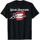 Red Lips with Hairdresser Scissors Cool Hair Hustler T-Shirt
