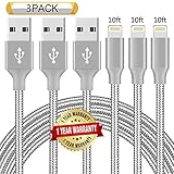 Ulimag Lightning Cable 3Pack 10FT Nylon Braided Certified iPhone Cable USB Cord Charging Charger for iPhone X, 8, 8 Plus, 7, 7 Plus, 6s, 6s Plus, 6, 6 Plus, SE, iPad (Grey)