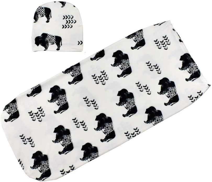 Cinnamou Baby Swaddle Wrap,Infant Newborn Boys Girls Cotton Sleeping Bag Child Windproof Warm Printed Blanket Muslin Wrap Hat Set