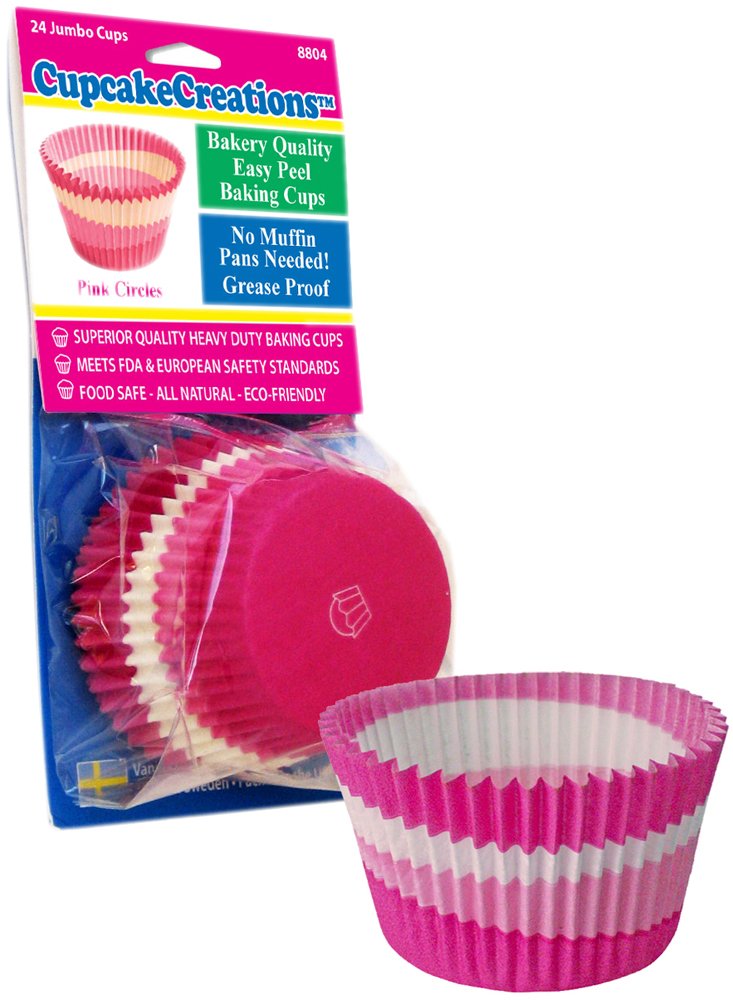 Cupcake Creations Jumbo Baking CupsPink 24/Pkg, Multicoloured, 6.35 x