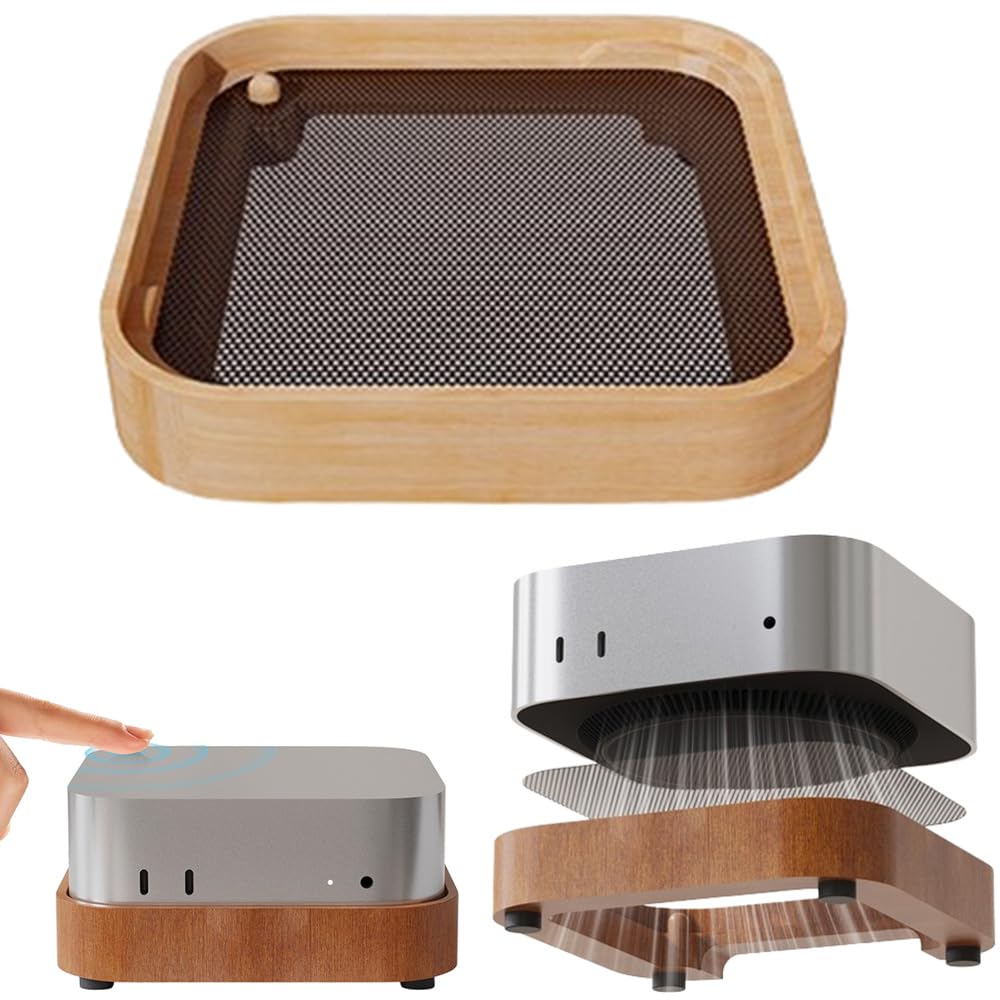 For Mac mini M4 Pro/M4 用スタンド 木製ベース デスクトップスタンド 滑り止めブラケット 放熱性能最適化 防塵フィルター付き 便利な電源投入デザイン (ブナ材)