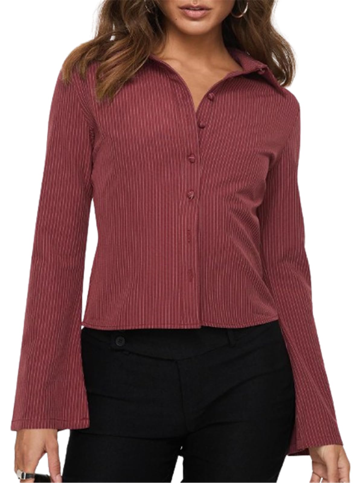 Echoine Long Sleeve Color Patchwork Button Shirt Shorts Set main image 1