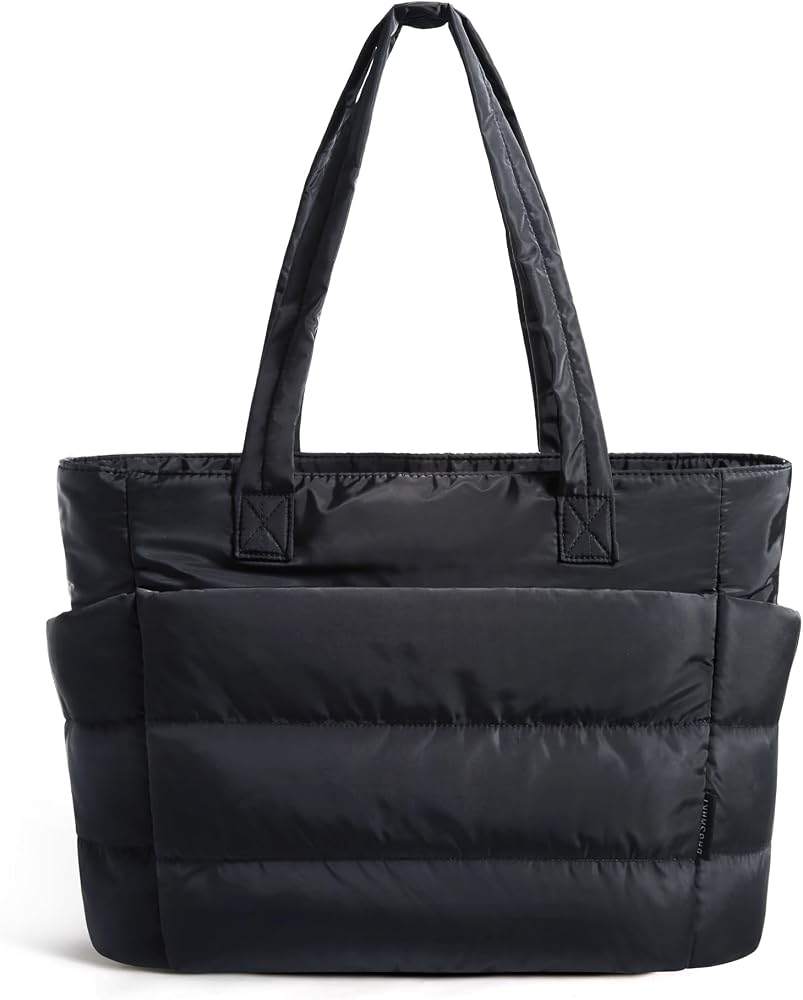 BAGSMART Puffy Tote Bag for Women, Lightweight Work Tote Handbag | 20L for 15.6" Laptop/ 18L for 15.6" Laptop, Quilted Should