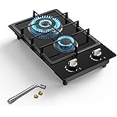 Gas Stove 2 Burner Propane Cooktop 12 inch, Nafewin Tempered Glass Portable Gas Cooktop Stove Burner with Thermocouple Protection, Lpg/Ng Dual Fuel Built-in Hob for Apartments, Outdoor, Rvs