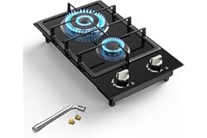 Gas Stove 2 Burner Propane Cooktop 12 inch, Nafewin Tempered Glass Portable Gas Cooktop Stove Burner with Thermocouple Protection, Lpg/Ng Dual Fuel Built-in Hob for Apartments, Outdoor, Rvs