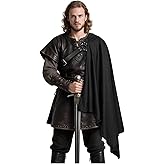 L'VOW Steampunk Shawl Half Shoulder Cape Samurai Cloak with Belt LARP Warrior Cape Medieval Halloween Costume for Men