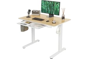INNOVAR Bamboo Standing Desk with Drawers,40 Inch Adjustable Stand Up Desk,Quick Install Electric Home Office Stand Desk with Whole-Piece Board,Adjustable Height Computer Desk,White Frame/Bamboo Top