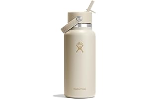 Hydro Flask Water Bottle - Insulated Stainless Steel - Wide Mouth Flex Straw Lid, Non Spill, Leakproof and Refillable in 32 Oz Coconut Cream