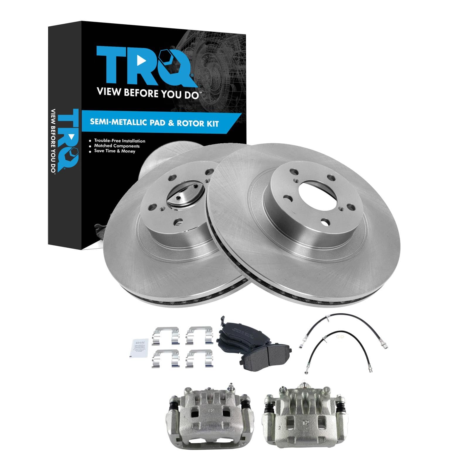 TRQ Front Brake Pad and Rotor Set Semi Metallic Calipers Compatible with 2009-2010 Subaru Forester Image