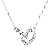 SUNFEEL 14K Gold Plated 925 Sterling Silver Pendant Necklace for Women，Interlocking Paperclip Cubic Zirconia Dainty Necklaces for Mom Wife Girlfriend Bridal Jewelry Gift for Prom Birthday Anniversary