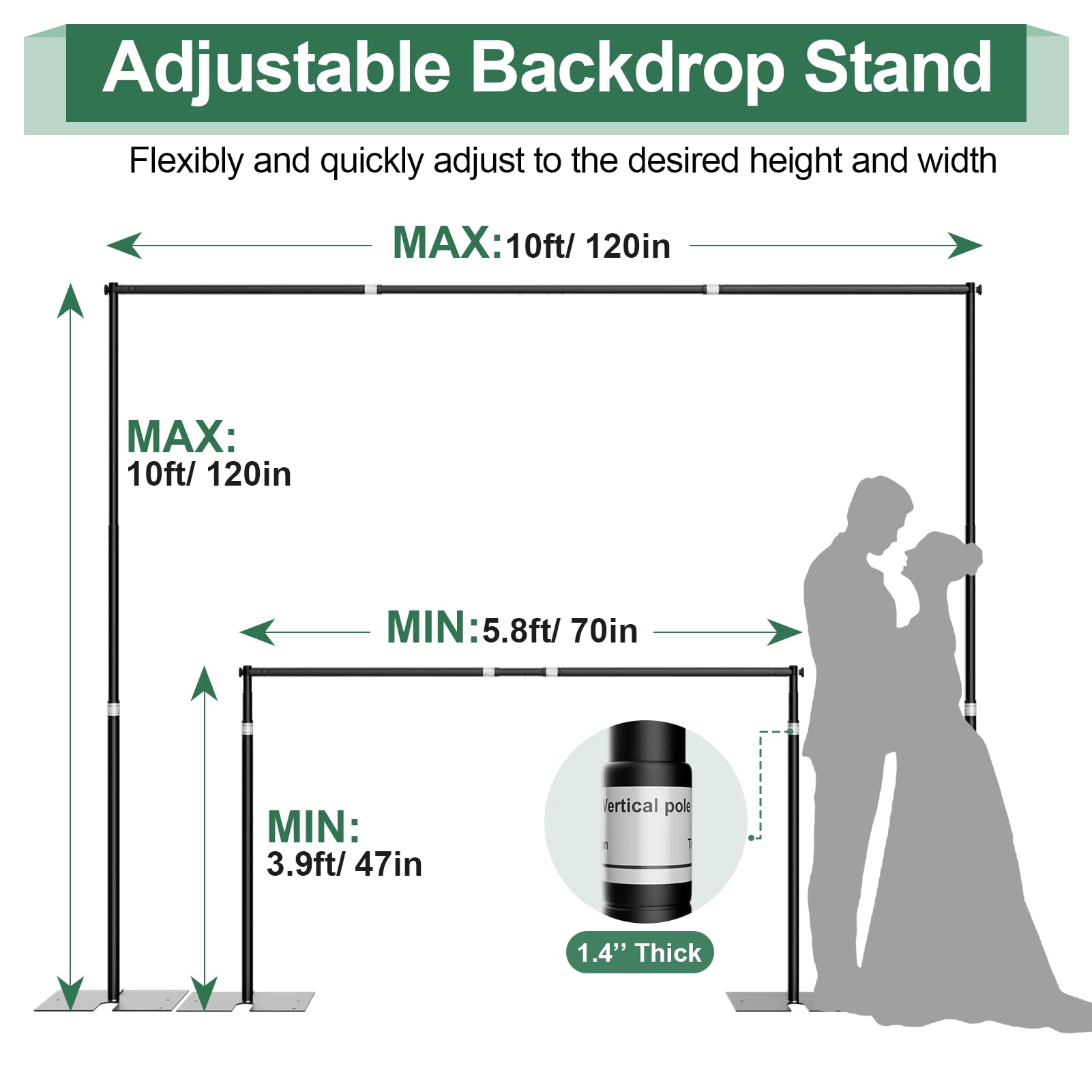 Pipe and Drape Backdrop Stand Kit 10x10ft, Heavy Duty Back Drop Adjustable Stand with Carry Bag, Metal Background Frame for Parties Wedding Birthday Decoration Photography Photo Booth Video