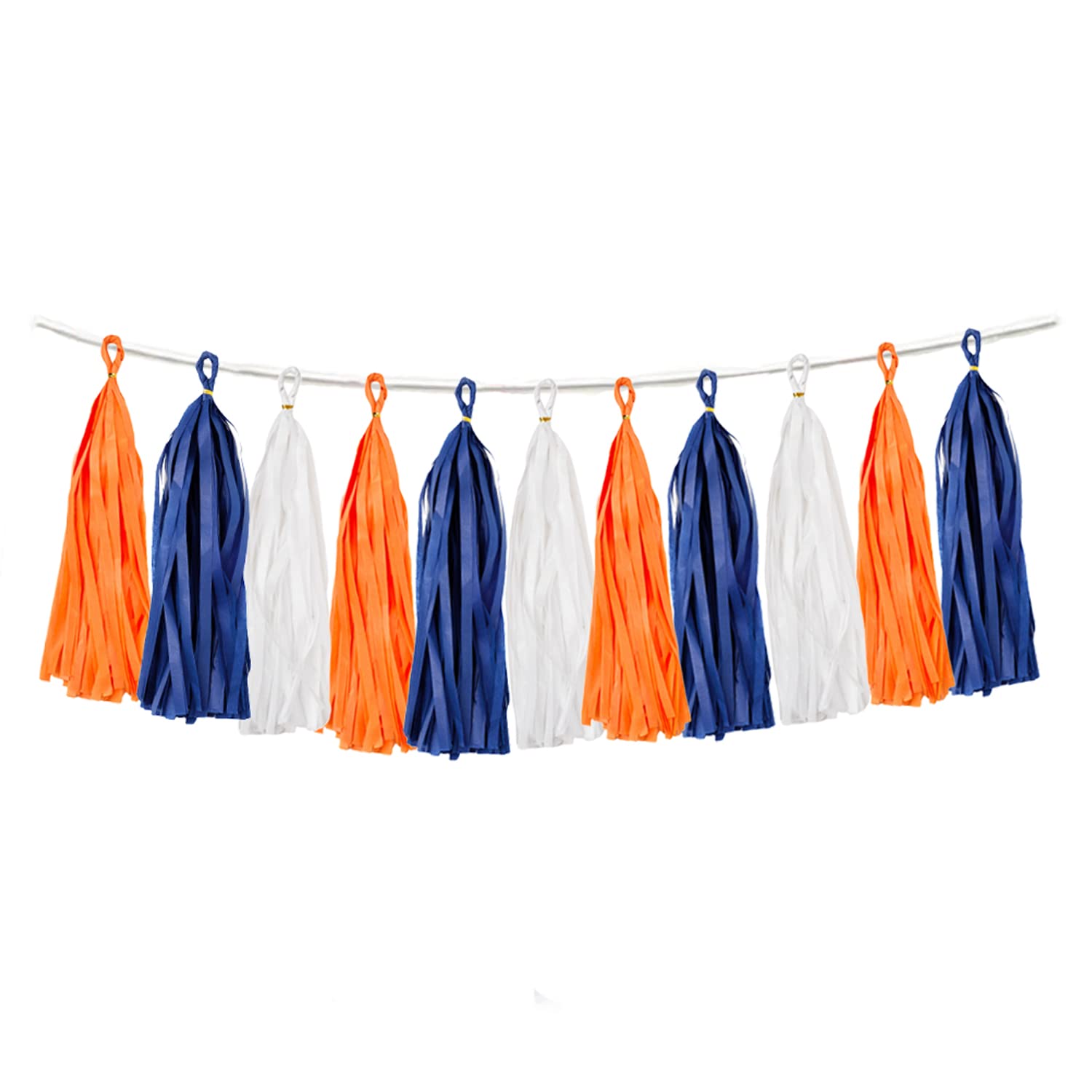 Photo 1 of 15PCS Navy Blue Orange White DIY Party Tassel Garland Paper Banner Streamer Backdrop for Graduation Astros Birthday Wedding Baby Shower Nursery Classroom Garland Tassel Hanging Decoration