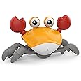 PintreeLand Crawling Crab Baby Toys with Music & Light, Tummy Time Interactive Toddler Toy Automatically Avoid Obstacles for Boys or Girls (Orange)