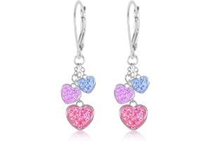 CHANTEUR Kids Hoop Earrings, Heart Earrings for Girls, Hypoallergenic Jewelry with 925 Silver Leverbacks in White or Yellow Gold Tone, Earrings with 3 Mini Hearts & Crystals, Small Earring with Hoops for Kids