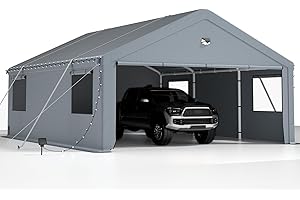 SANNWSG 2 Car Carports 20X20 Heavy Duty,Carport Canopy,Car Port with 180G Removable Side Walls,Portable Car Port Garage,Car Shelter All Weather,Gray