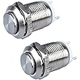 DMWD 2-Pack 12mm Momentary Metal Waterproof Push Button Switch Raised Head Plug-in Terminals 1/2" Mounting Hole 12V 24V 36V 110V 250V 3A 1NO