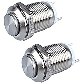 DMWD 2-Pack 12mm Momentary Metal Waterproof Push Button Switch Raised Head Plug-in Terminals 1/2" Mounting Hole 12V 24V 36V 1