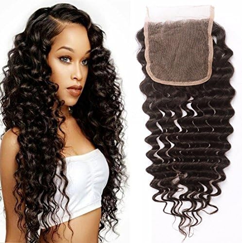 10A Brazilian Deep Wave Lace Closure 100% Virgin Human Hair Sew in Lace Closure Free Part Natural Color (18" closure)