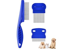 BRILLIRARE 3 Pack Dog Grooming Comb, Flea Lice Pet Combs, Stainless Steel Cat Combs with Rounded Teeth, Professional Metal Tear Stain Remover, Dematting Tool for Small, Medium & Large Pets