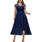 Miusol Women's Plus Size V Neck Elegant Floral Lace Ruffle Bridesmaid Maxi Dress