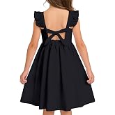Vieille Girls Dress Tie Back Sundress Summer Cotton Dresses 3-8 Years | Adjustable Hollow Back, Flutter Sleeve, Casual, Vintage, Playwear, Solid Color