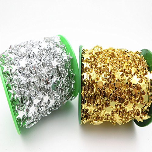 BoJia 200ft 15mm Star shape Crystal Beads for DIY Christmas tree accessories Electroplating Wedding Garland,DIY Clothing DIY Bracelet (Gold)