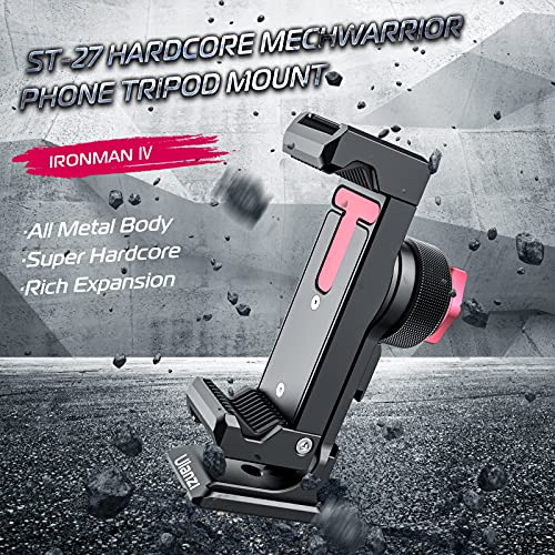 ULANZI ST-27 Aluminum Phone Tripod Mount w/ 3 Cold Shoes, Arca-Swiss Cell Phone Tripod Mount Adapter w/ 3 1/4" Interfaces, 360° Adjustable Tripod Bracket Holder