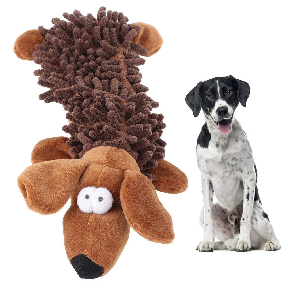 Pet Plush Toy, Cute Animal Shape with Sound Device Molar Teeth Playing Biting Chewing Toy for Cats Dogs(brown dog)