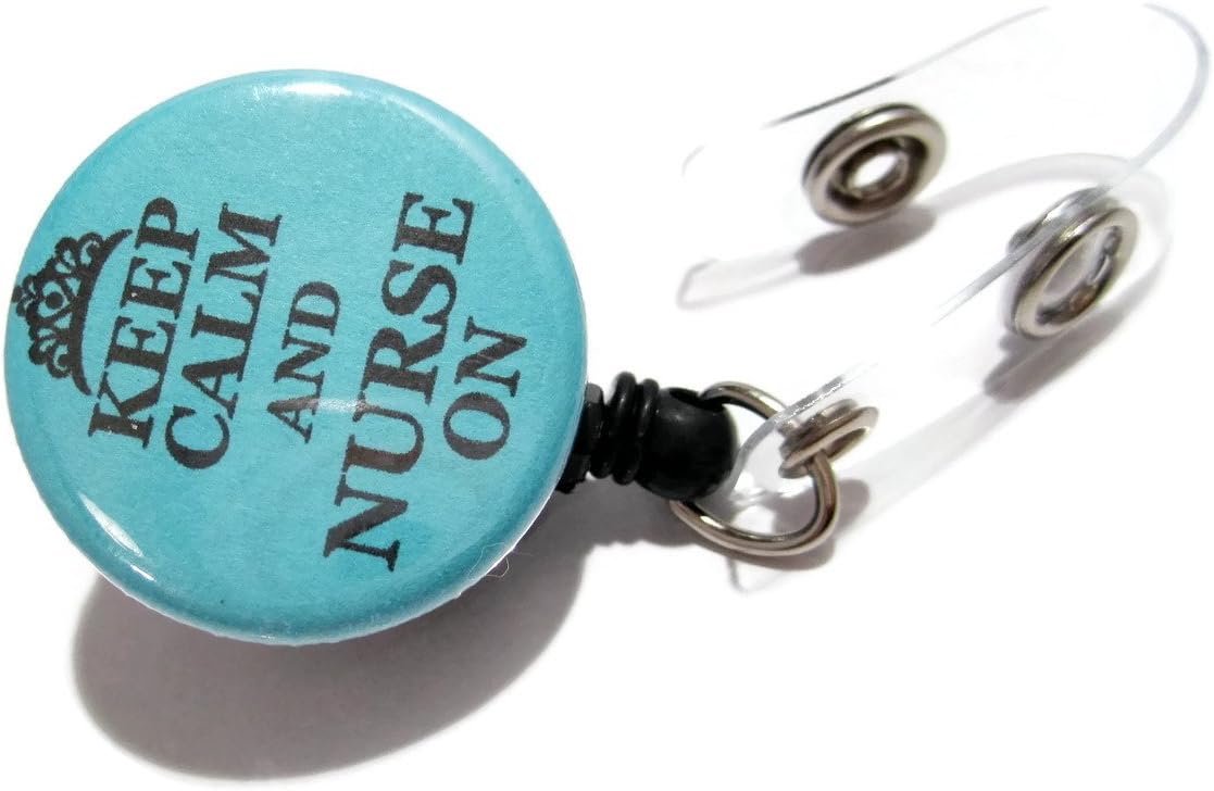 ATLanyards Keep Calm and Nurse On Badge Holder, Retractable Id Badge Reel, Nurse Badge Reel, Teal 151