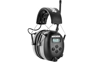 Hocazor HP10 FM AM Radio Headphones with LCD Display, 30dB SNR Hearing Protection Safety Earmuffs for Mowing Work Shops, Grey