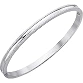 555Jewelry 4mm Sparkly Stainless Steel Solid Hinged Bangle Bracelet for Women