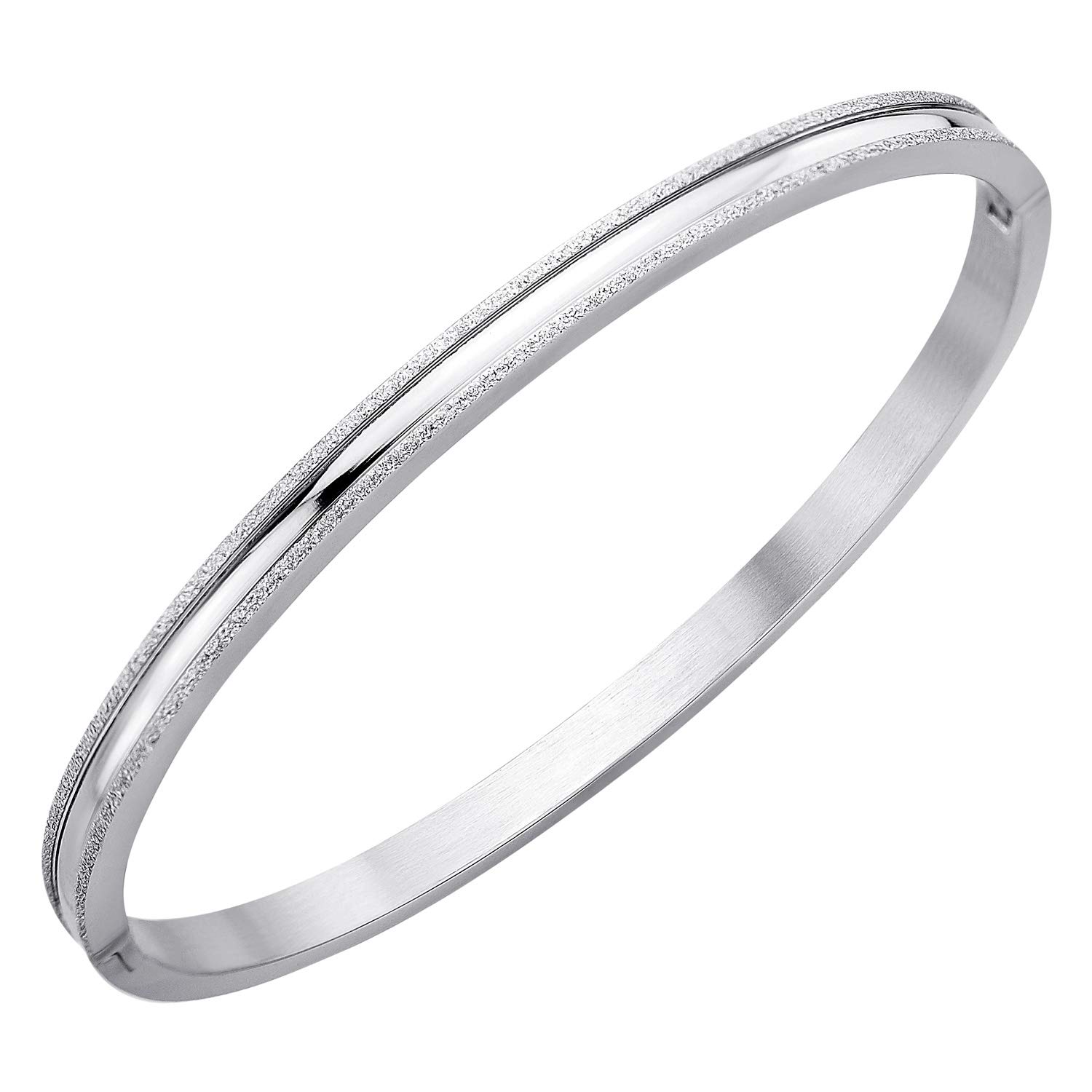 555Jewelry 4mm Wide Stainless Steel Hinged Cuff Bangle Bracelet for Women, Designer Inspired Silver Bangles