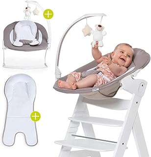 Hauck Alpha &amp; Beta Hochstuhl Newborn Aufsatz - Bouncer 2in1 Deluxe - ab Geburt (für Neugeborene), Rückenlehne verstellbar und als Babywippe nutzbar - Sand