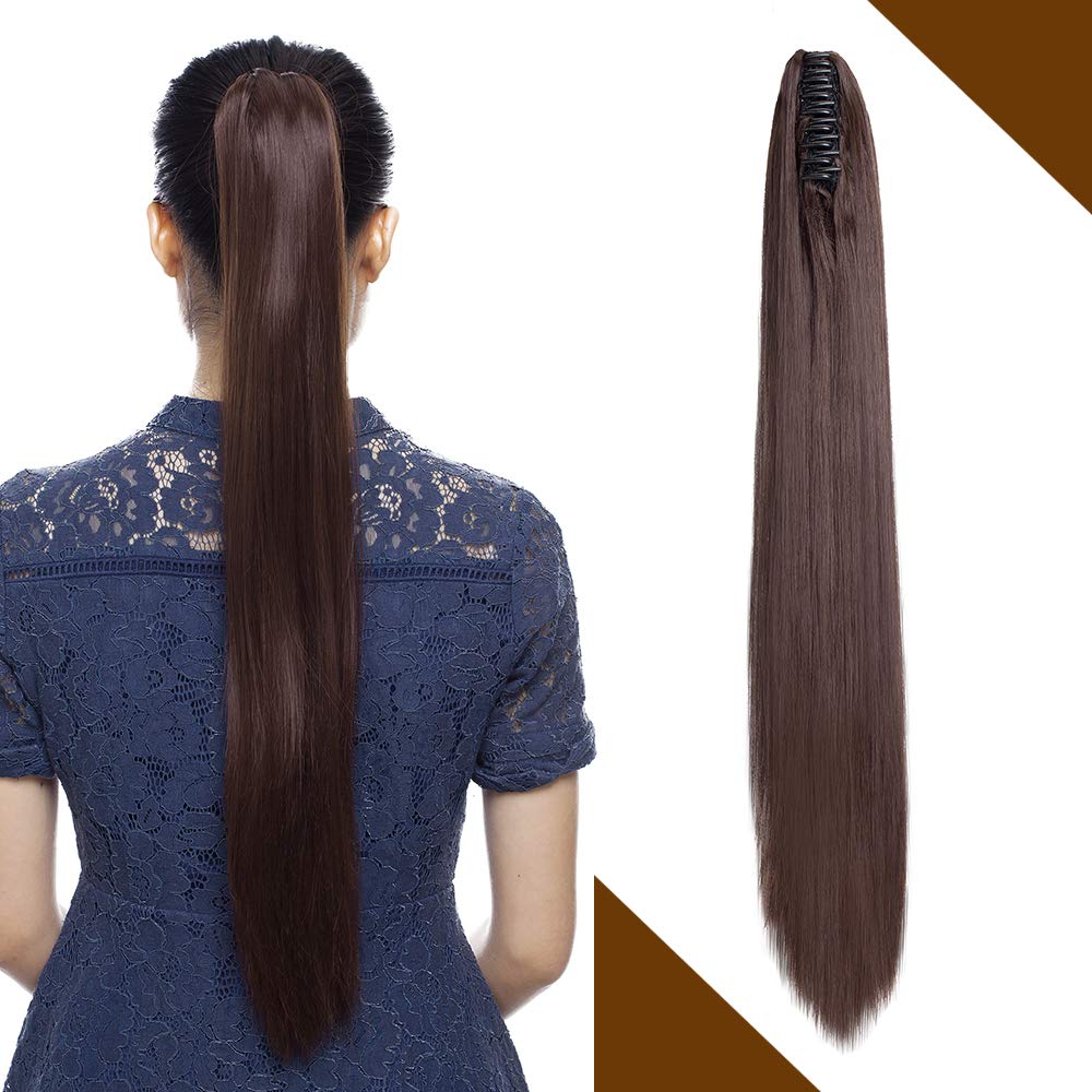 Silk-co Ponytail Hair Extension Claw on Pony Tail Clip in Hairpiece Synthetic Straight Bandage Hair Extensions - 21" [Light Brown]