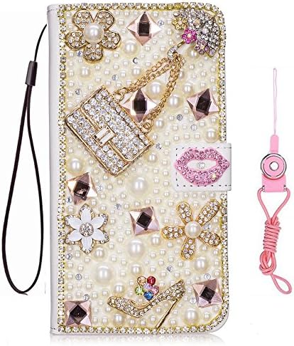 Alcatel One Touch Fierce XL / Flint / Pixi Glory 4G LTE case,Handmade Bling luxury Rhinstones PU Leather Filo slots Wallet Flip Protective Case Cover (Diamonds chain High heels bag flowers)