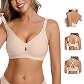 LUCKMEEY Bras for Women No Underwire Wireless Bras Removable Straps (U/Halter/Cross) Push Up Seamless T-Shirt Bra