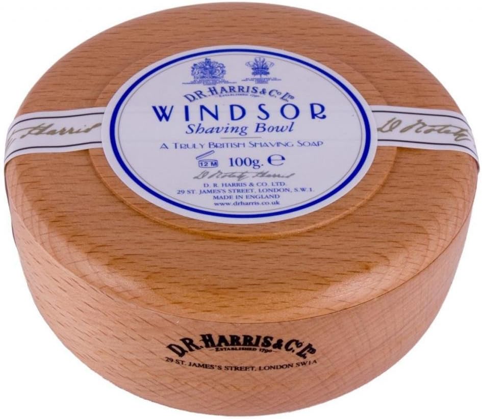 DR Harris & Co Beech Wooden Shaving Bowl with Windsor Shaving Soap, 100 g (Pack of 1)