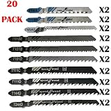 20 Pcs T-Shank Assorted Jigsaw Blades Set with Storage Case, Made with HCS Jig Saw Blades Fits Most T Shank Jig Saw, Blades optimized for cutting Metal, Wood, PVC, and Plastic