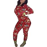 VNVNE Women's One Piece Onsie Print Sleepwear Ugly Christmas Pajamas Jumpsuit Rompers Clubwear Nightwear