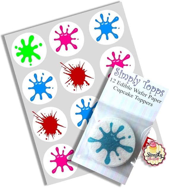 12 Splat Cupcake Toppers 40mm precut Rice Paper Cupcake Decorations