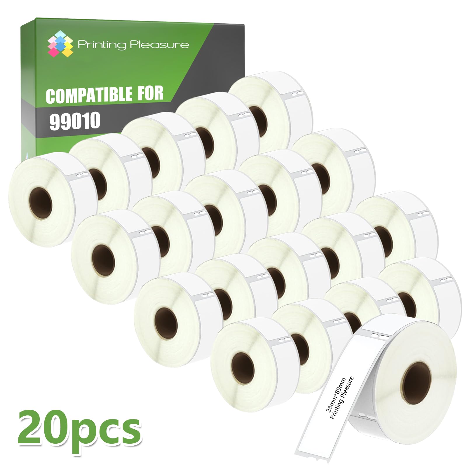 Printing Pleasure 20x 99010 Labels Rolls Compatible with Dymo LabelWriter & Seiko Label Printers | 28mm x 89mm | 130 Labels per Roll