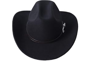 GRNUS Classic Western Felt Roll Up Brim Cowboy Cowgirl Hat for Women and Men with Western Belt Bukle